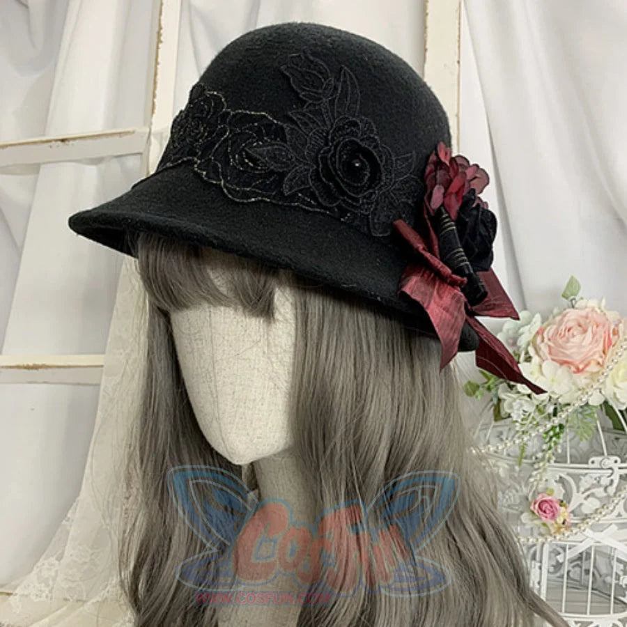 Original Vintage And Elegant Lolita Woolen Hat Black
