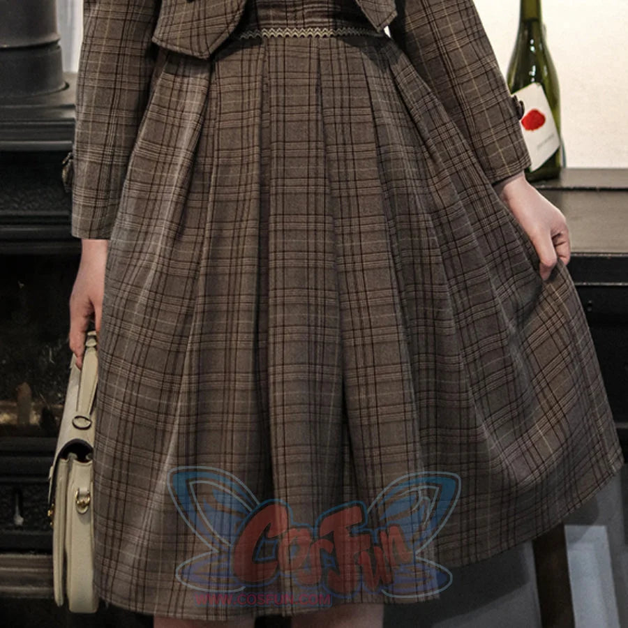 Elegant Detective Style Lolita Suit Sets Brown / Long Skirt / S