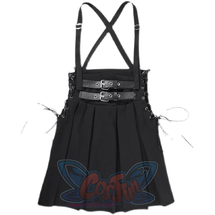 Sweet and Cool Lace Up High Waist Pleated Strap Skirt S