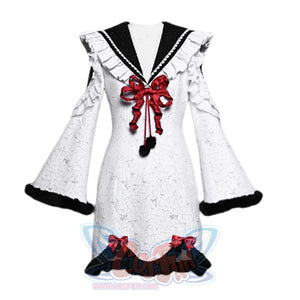 New Year Gothic Sailor Collar Long Sleeve Dress + Bowknot / S