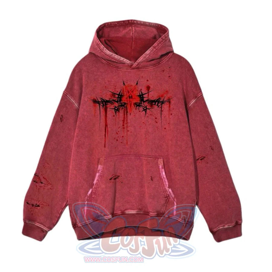 Winter Washed Terry Loop Printed Loose Long-Sleeved Hoodie