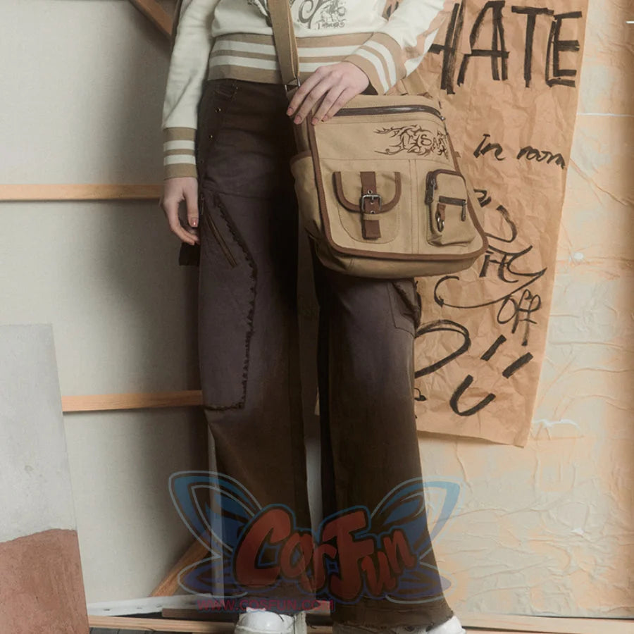 Japanese Style Vintage Canvas Crossbody Bag One Size