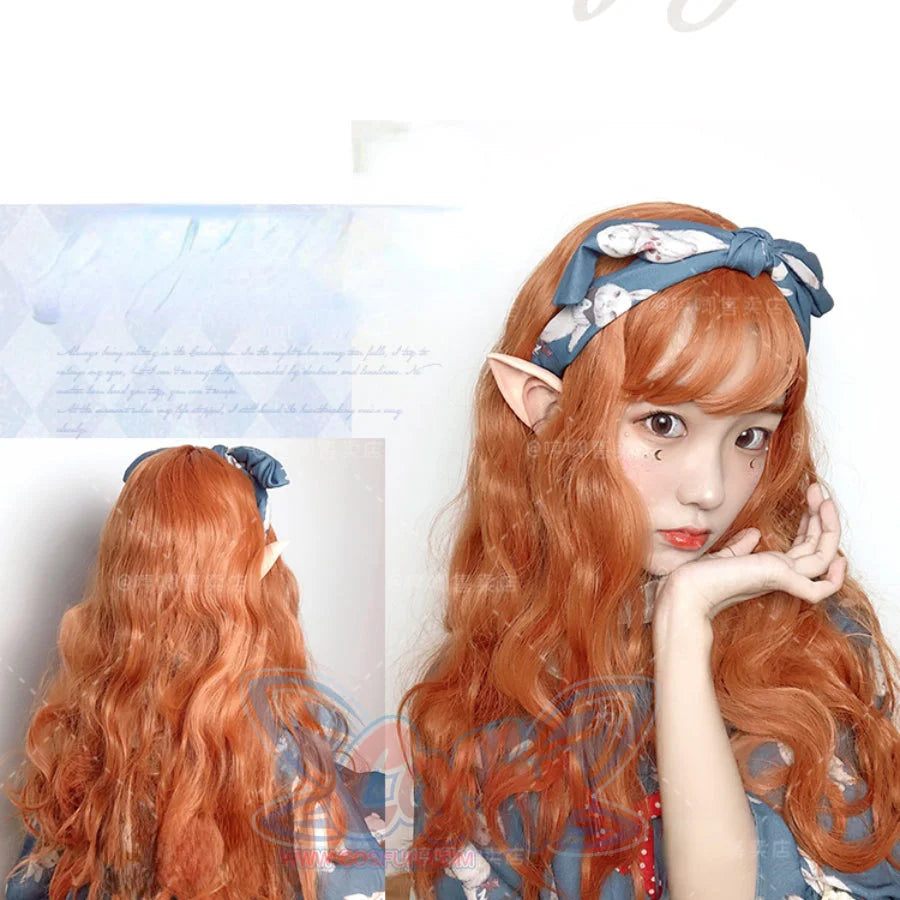 Soft Girl Harajuku Style Long Brunches Curly Wig Pumpkin Color