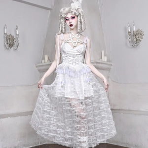 Alice White Gothic Lace High Waist Slip Dress Dress+Pentagram Strap / S