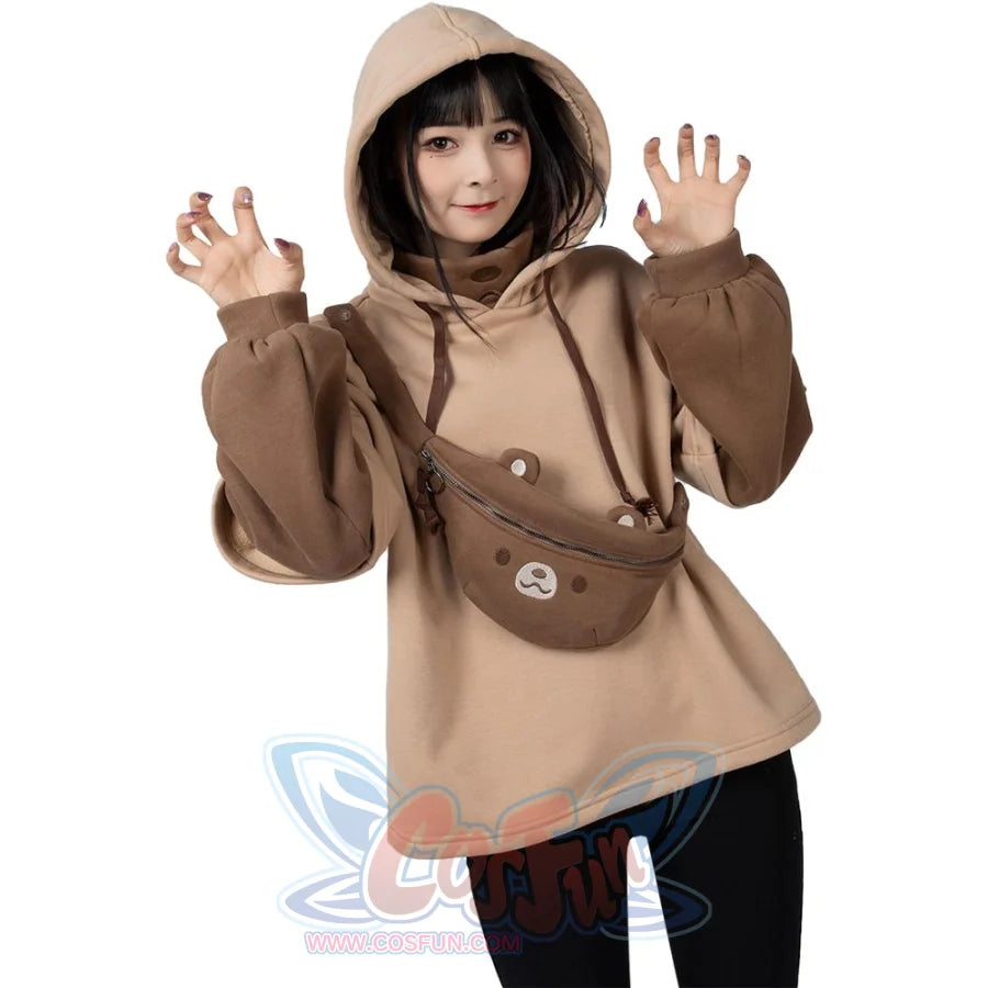 Winter Bear Detachable Bag Fake Two-Piece Fleece Hoodie Mp006068 Sold Out! S Sweatshirt