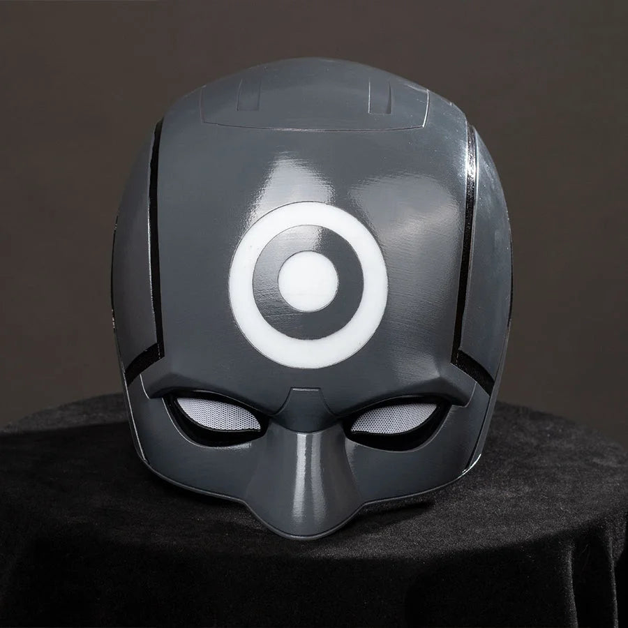 COSFUN Daredevil: Born Again Bullseye cosplay helmet front view centers a white target over narrow eye cutouts