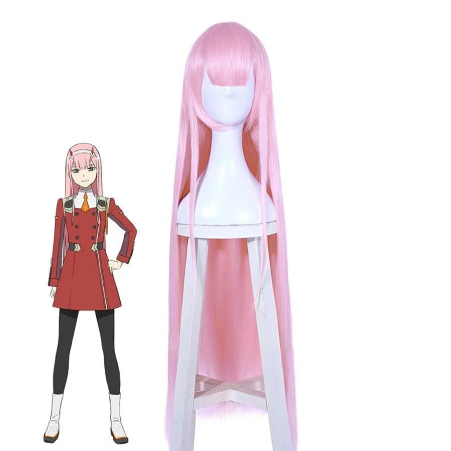 びりけん cosfun DARLING in the FRANXX Zero Two 02 Cosplay Wigs Long Pink Hair