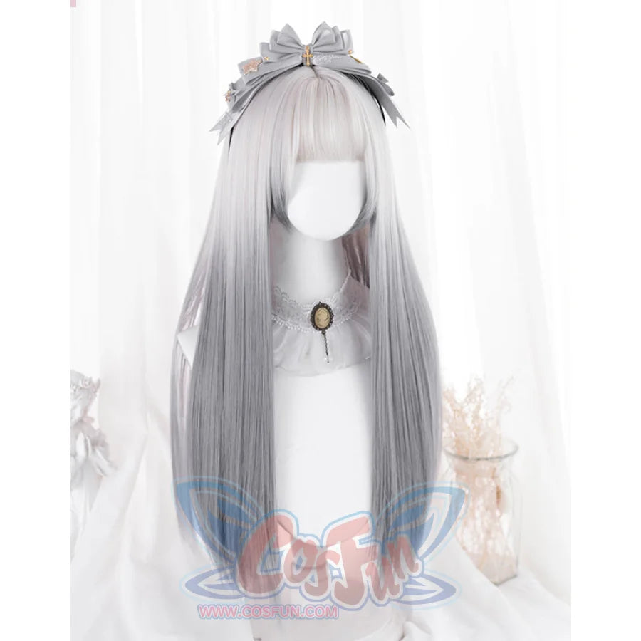 Gradual Change Long Straight Hair Lolita Wig S22323 Grey And White 67CM