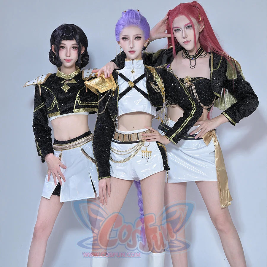 Rumi Cosplay Costume GOLDEN Black White Stage Outfit N09519 Costumes
