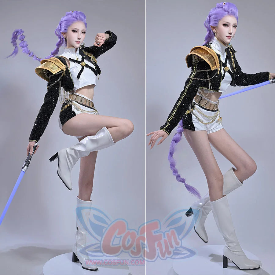 Rumi Cosplay Costume GOLDEN Black White Stage Outfit N09519 Costumes