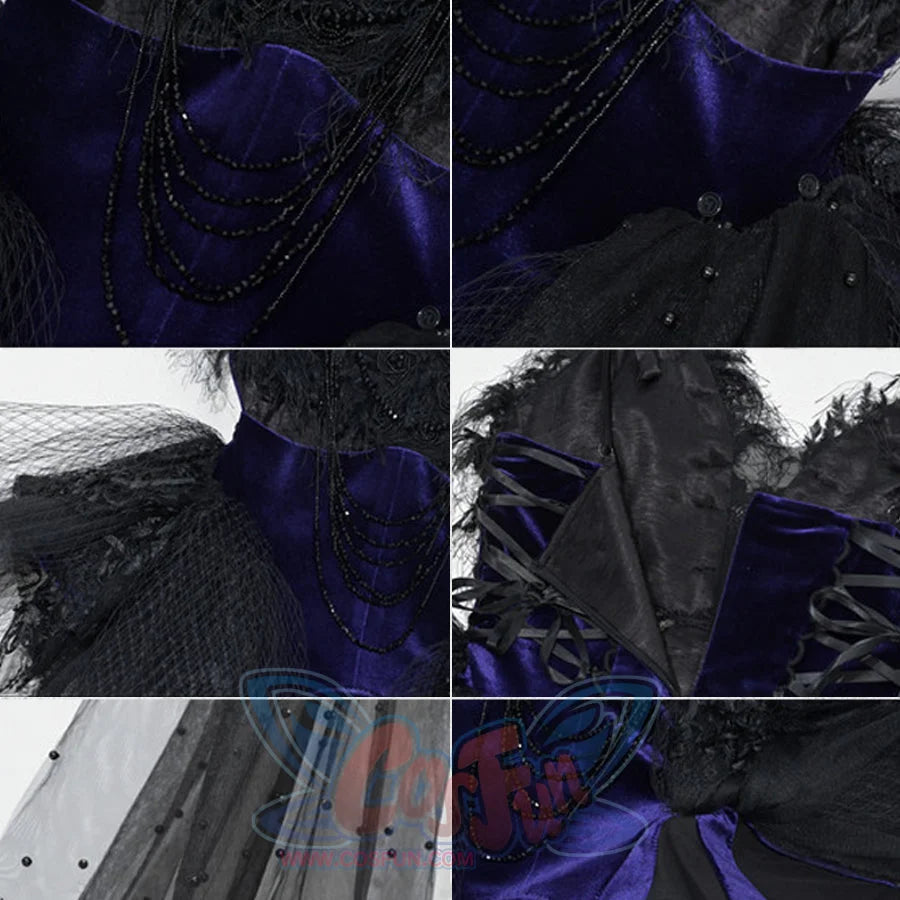 Elegy Day Gothic Feather Rhinestone Velvet Dress