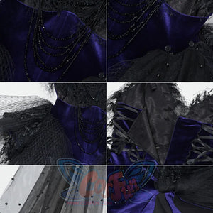 Elegy Day Gothic Feather Rhinestone Velvet Dress