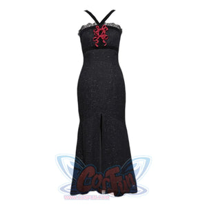 Black Halter Neck Velvet Long Fishtail Dress Dress+Two Bowknots / S