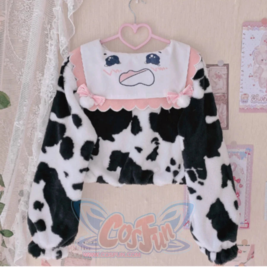 Autumn Winter Lovely Cow Lolita Woolen Hoodie - cosfun