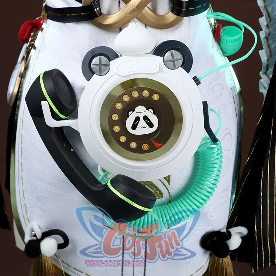 Zenless Zone Zero Dialyn cosplay panda phone waist bag worn view shows the round pouch centered over black straps