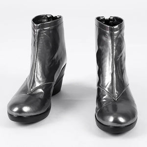 COSFUN Diana Prince cosplay boots front view shows black ankle boots with smooth PU leather shine