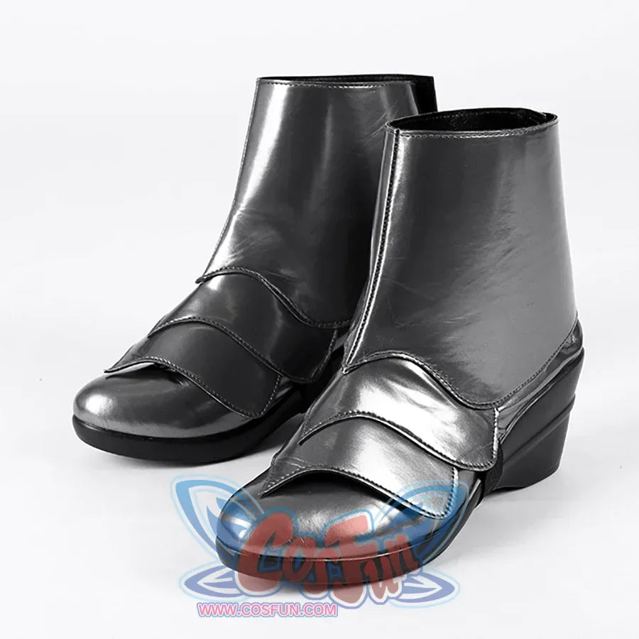 COSFUN Diana Prince cosplay boots front view shows black ankle boots with smooth PU leather shine