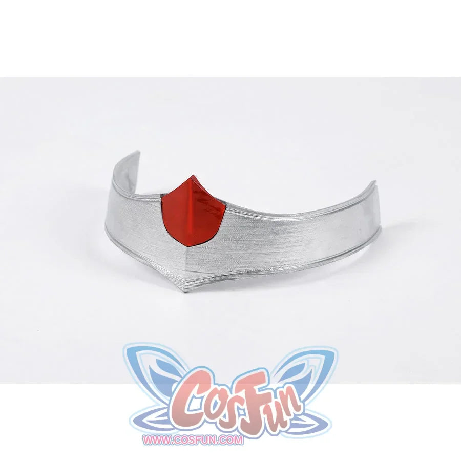 Diana Prince cosplay headpiece flat lay sets the red center panel inside a smooth silver band