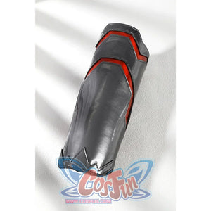 Diana Prince cosplay lower leg armor accessory curves a dark silver shin guard with red trim