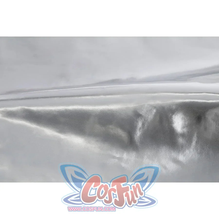 Diana Prince cosplay silver PU leather swatch shows a reflective metallic surface along the seam
