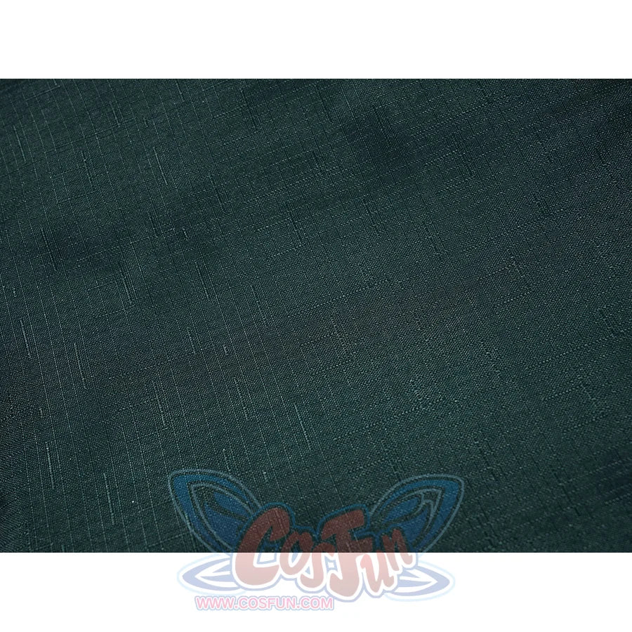 Doctor Doom cosplay green fabric detail with a fine woven surface.