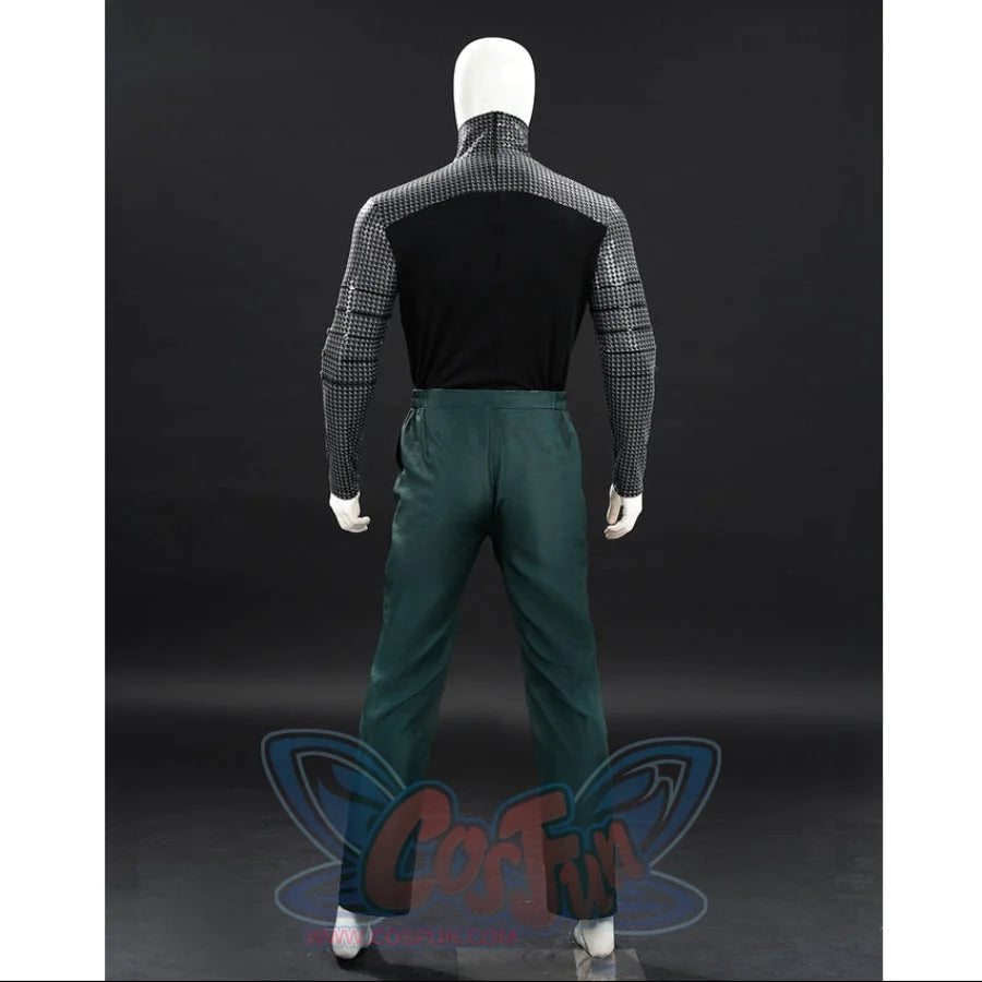 Doctor Doom cosplay inner top rear view with a black back panel and textured sleeves.