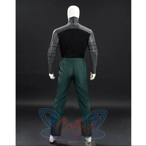 Doctor Doom cosplay inner top rear view with a black back panel and textured sleeves.