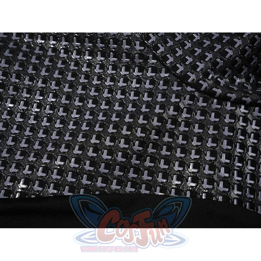 Doctor Doom cosplay sleeve material detail with a dense black and silver-gray pattern.