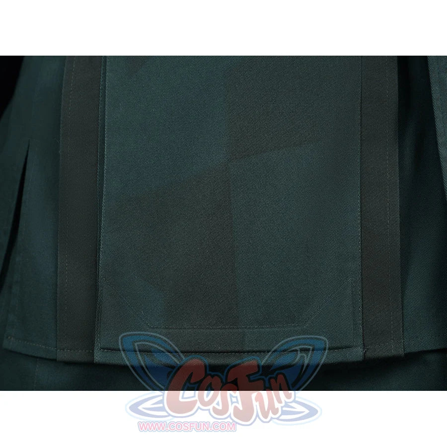 Doctor Doom cosplay tunic front hem with clean rectangular panels and dark edging.