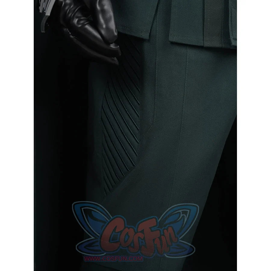 Doctor Doom cosplay tunic side inset with diagonal ribbed lines beside the front panel.