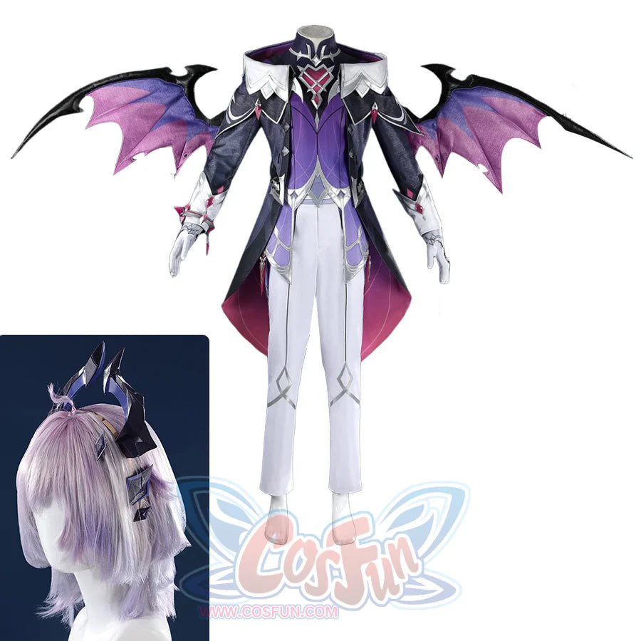 Genshin Impact Durin cosplay costume complete set purple wings dark armor white pants horn headpiece