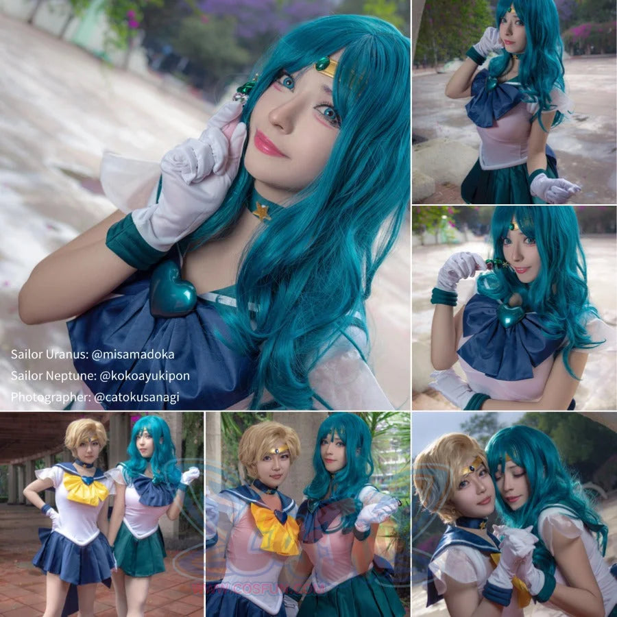 Sailor Neptune Michiru Kaioh cosplay leotard sets in a detailed costume view for character outfit styling.