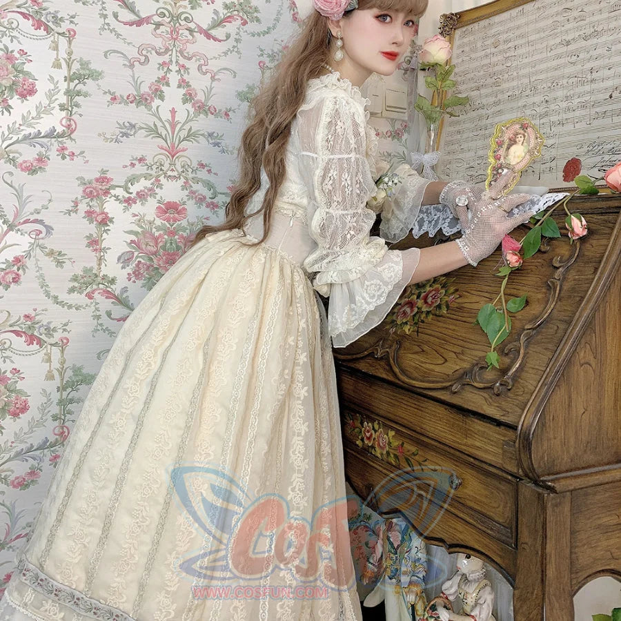 Spring Elegant Embroidered Lolita High Waist Skirt