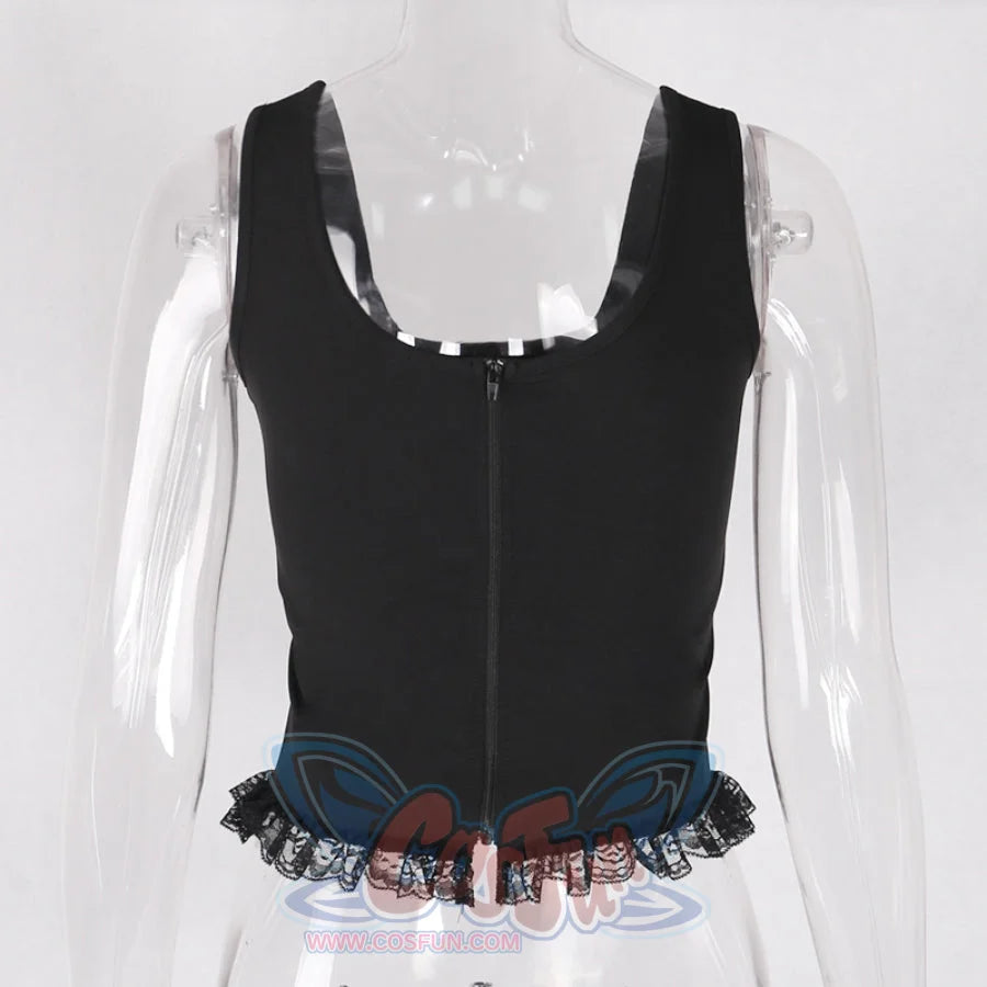 Black Lace Up Slim Short Vest