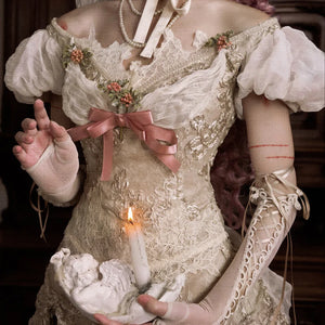 Rococo Duchess Vintage Elegant Off-Shoulder Puff Sleeve Mesh Top