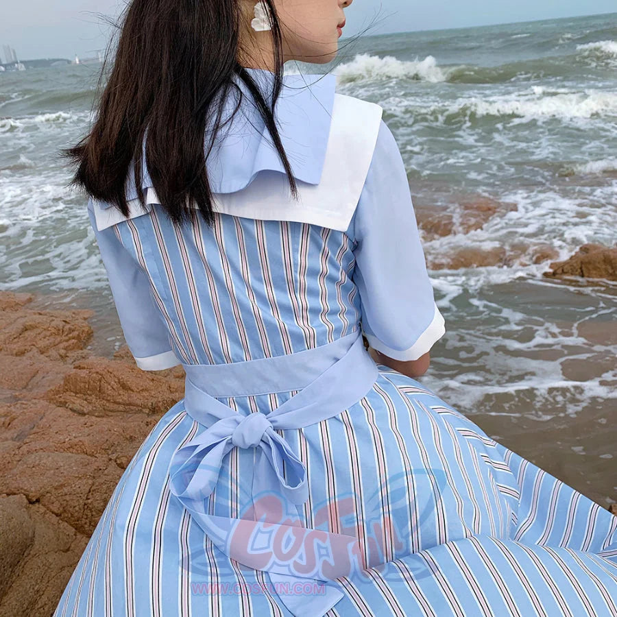 Summer Color Blocking Stripe Short-sleeved Dress - cosfun