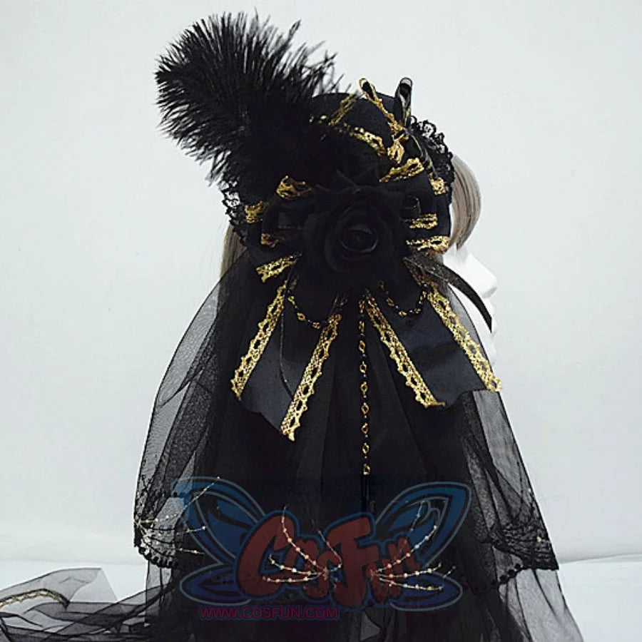 Original Gorgeous Lolita Feather Veil Hat - cosfun