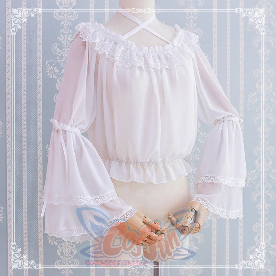 Chiffon Off Shoulder Lolita Long Sleeve Primer Shirt - cosfun