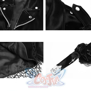 Punk Fishnet Long Sleeve Short Leather Coat