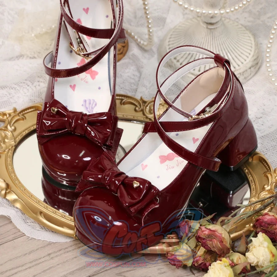 Sweet Round Toe Middle-heeled Lolita Shoes 34 / Red