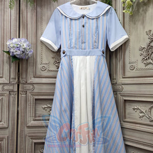 Summer Color Blocking Stripe Short-sleeved Dress - cosfun