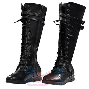 Elektra cosplay boots wrap around the legs with functional laces and buckled faux leather straps for a secure custom fit.