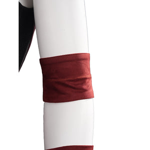 Elektra cosplay costume centers a red suede-like fabric armband that fits snugly around the upper arm of the wearer.