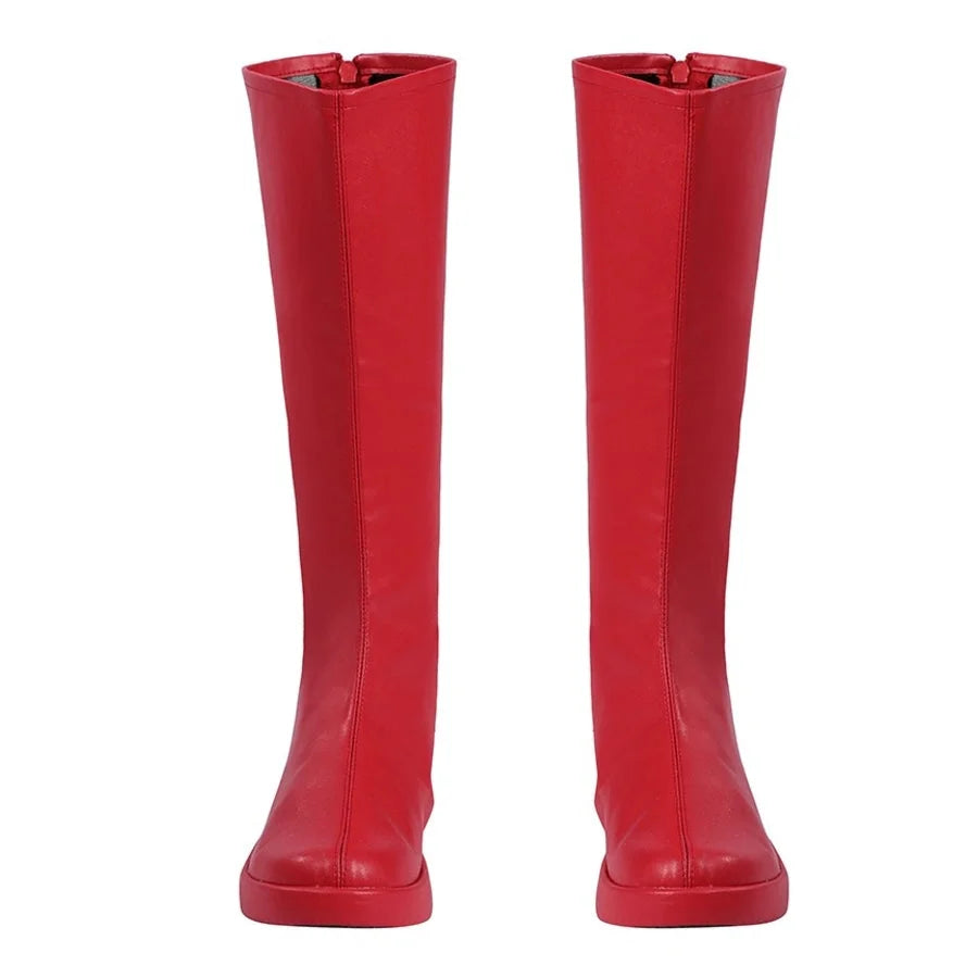 COSFUN Elektra Natchios cosplay boots arrive as a tall red pair designed to match the character’s classic fighter aesthetic.