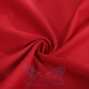 Elektra Natchios cosplay costume material gathers in soft deep red folds that reveal the textured weave of the fabric.