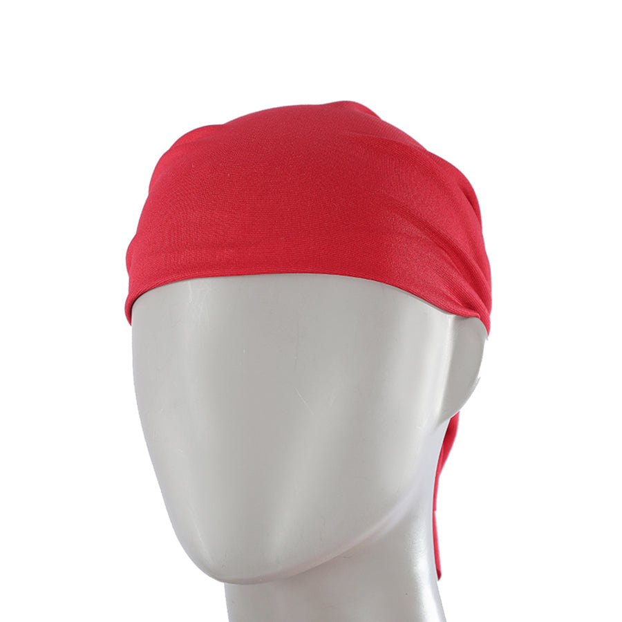 Elektra Natchios cosplay costume head scarf utilizes vibrant red stretch fabric that fits comfortably around the scalp area.