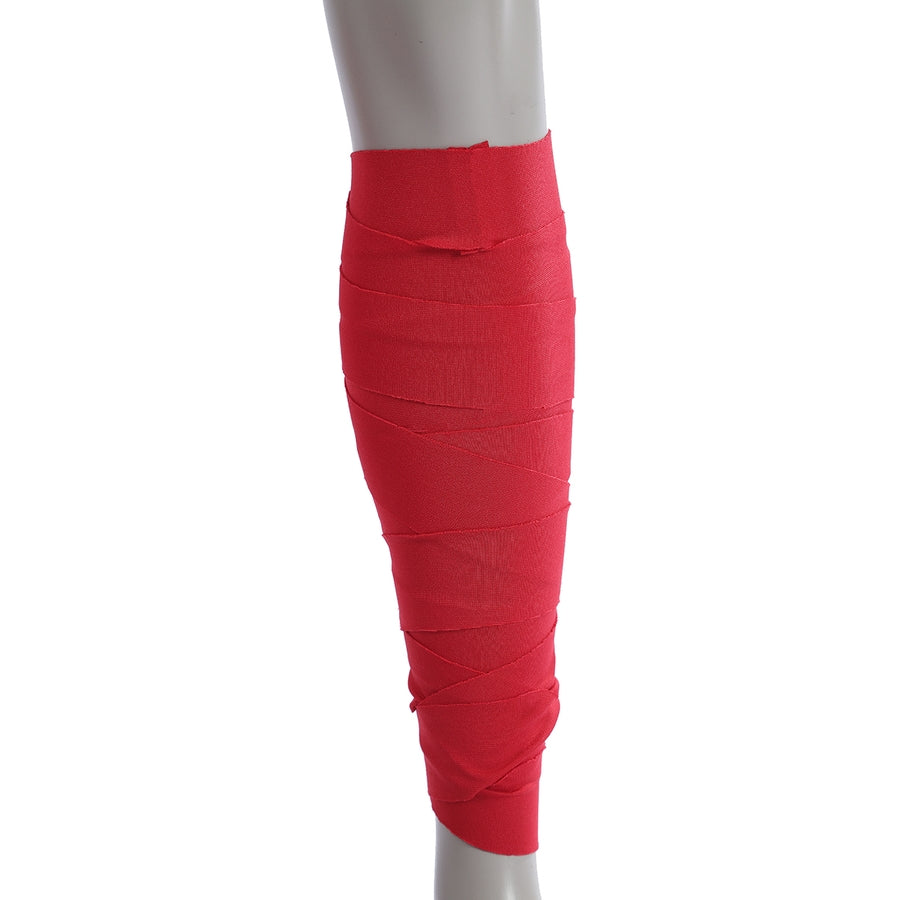 Elektra Natchios cosplay costume red fabric strip wraps around the leg to create the signature comic book character look.