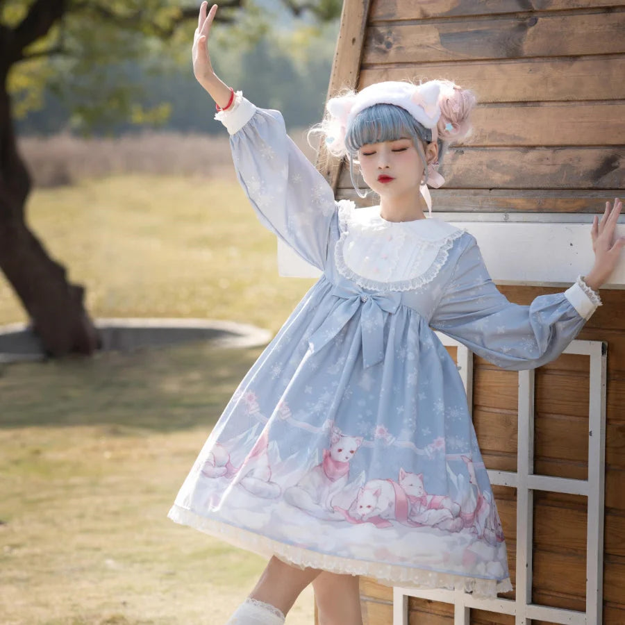 Snow Fox Lolita Long Sleeve Dress Greyish / M