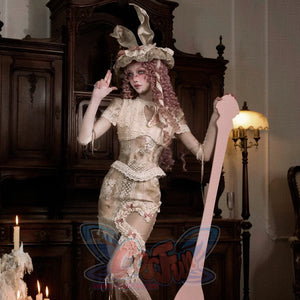 Rococo Duchess Lace Crop Top with Heart Cutout and Crew Neck