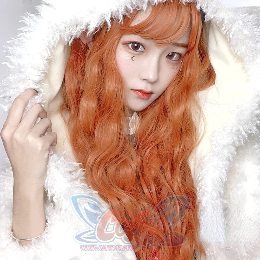 Soft Girl Harajuku Style Long Brunches Curly Wig Pumpkin Color